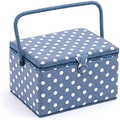 HobbyGift MRL 8 Sewing Box: Large, Cotton Blend, Grey Linen Dot, 23.5 x 31 x 20cm