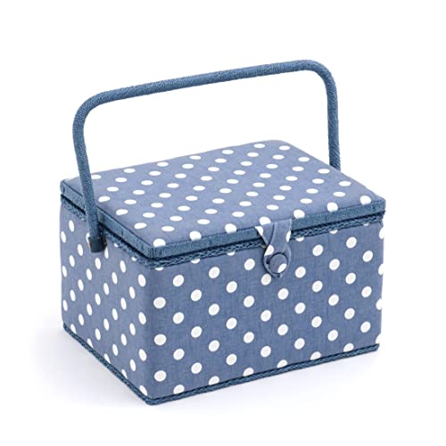 Caja de costura rectangular Hobby Gifts de tela vaquera, diseño de lunares tamaño grande(23,5 x 31 x 20 cm (D/W/H) Cover