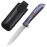 Pocket folding neck knife titan, EDC Outdoor messer survival, Slim taschenmesser Titanlegierung klappmesser Klein handliche werkzeug messer D2 edelstahl scharfes Jagdmesser einhand mit lederscheide