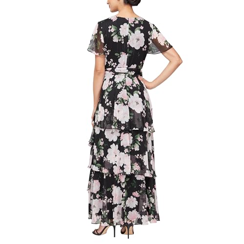 Image of S.L. Fashions Women's Short Sleeve Tiered Skirt Long Maxi Dress with Surplice Neckline, Wedding (Petite and Regular Sizes)