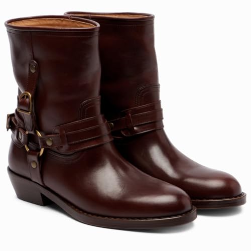 Women's Cowboy Ankle Boots Suede Chunky Heel Western Bootie Round Toe Buckle Strap Riding Boots Comfortable Fashion Shoes For Casual Vacation Work