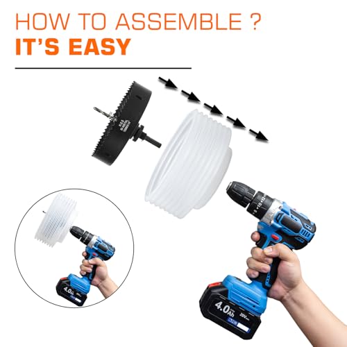 Image of 6-1 /4 & 4-1 /4 Hole Saw for Recessed Lights, 6.25 & 4.25 Inch Hole Cutter with Dust Bowl Catcher for Led Recessed Lighting 6 Inch & 4 Inch and Wood Metal Drywall, Bi-Metal Construction, Black