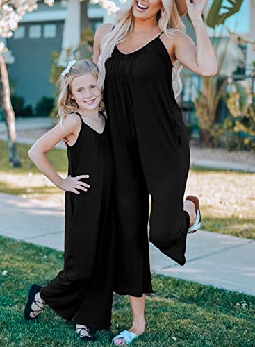 Sidefeel Loose Girl Spaghetti Romper Jumpsuit Sleeveless Long Overalls Set Size 4-5 Black #TOP3