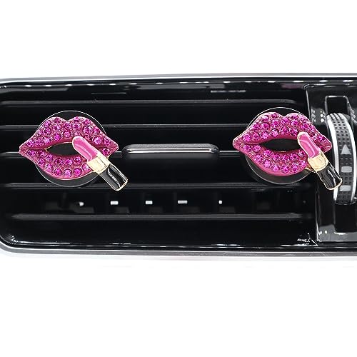 Image of ORIESSE 4pcs Red Purple Lips Car Vent Clips Air Freshener Dazzling Lipstick Girly Car Decor Accessories for Women Bling Car Interior Decorations Refillable Diffuser
