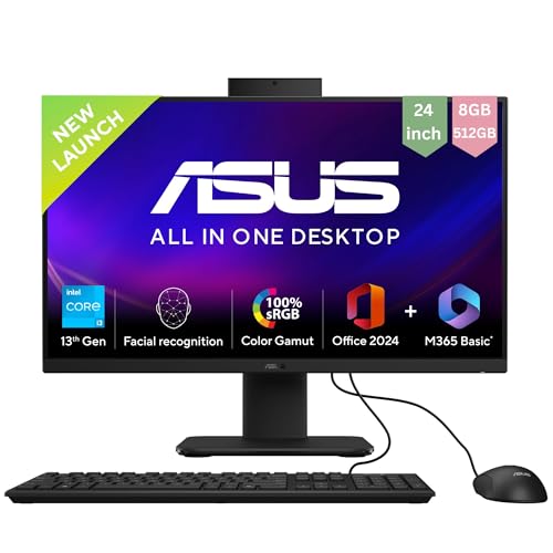 Image of ASUS AiO V440,13th Gen Intel Core i3-1315U, 23.8 inch FHD,100Hz,All-in-One PC(8GB RAM /512GB SSD /Windows 11 /Office 24 /Retractable Camera /with Wired Keyboard & Mouse /M365 Basic (1Year)*) V440VAB-KBPC002WS