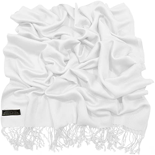 Cj Apparel White Solid Color Design Shawl Scarf Wrap Stole Throw Head Wrap Tassels Face Cover Hand Made In Nepal Pashmina New #TOP5