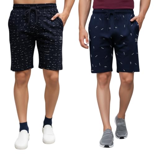 Image of GUIDE Men's Regular Fit Printed Cotton Shorts (Pack of 2)(GF Shorts-New P3 Navy P6 Navy-XL)