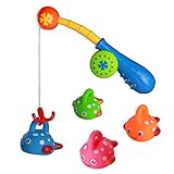 Fajiabao Bath Fishing Games Toys, Colorful Floating Fishing 4pcs in Bathtub Swimming Pool Bubble Shower for Children Kids Toddlers Infants Girls and Boys - Color Random