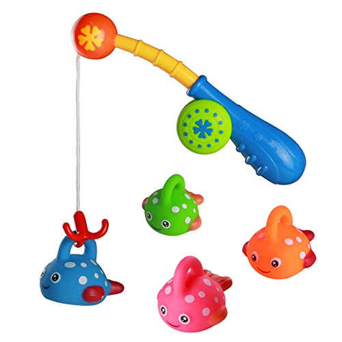 Fajiabao Bath Fishing Games Toys, Colorful Floating Fishing 4pcs in Bathtub Swimming Pool Bubble Shower for Children Kids Toddlers Infants Girls and Boys - Color Random