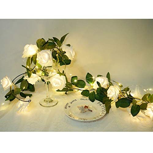 Rose String Lights Battery Powered Or Usb Powered With Remote Control, Rose Fairy Lights Waterproof For Bedroom, Christmas, Festivals, Wedding, Party, Valentine's Day (White, 6.6) #TOP3