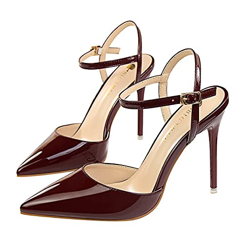JiangWei Shu Women's High Heeled Sandal Ankle Strap Pointed Toe Party Wedding Dress Shoes3
