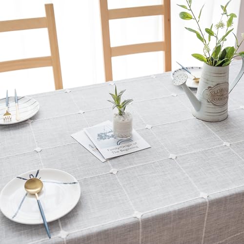 Oubonun Tablecloths for Rectangle Tables, Cotton Linen Waterproof Farmhouse Table Cloth with Boho Tassels – Wrinkle Free, Wipeable & Washable for Kitchen & Dining, 55''x102'', 8-10 Seats, Grey by Oubonun - Image 4