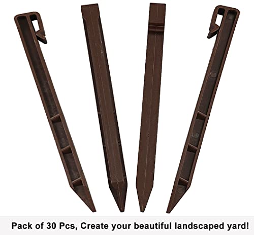 30 PCS Brown Garden Landscape Edging Stakes, 10 Inch Landscaping Anchoring Spikes Heavy Duty Plastic Garden Netting Ground Stakes Brown for Edging & Terrace Board - Thumbnail 4
