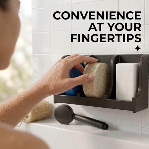 Image of Soap Holder for Shower Wall, 3-Compartment Soap Dish for Shampoo, Conditioner and Body Soap, Fast Draining & Rust-Proof & Heavy Duty, Ultra-Strong Adhesive for Long-Term Bathroom Use & Freestanding