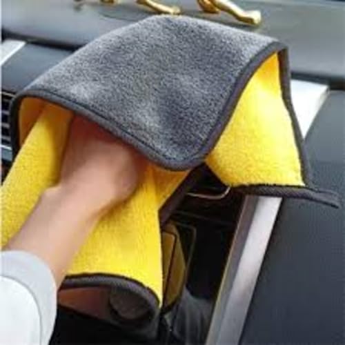 Image of Microfiber Cloth - 3 pcs - 40x40 cms - 500 GSM Yellow Multipurpose Cleaning Cloths - Super Soft, Lint-Free & Reusable - Ideal for Car, Kitchen, Glass & Home Cleaning.