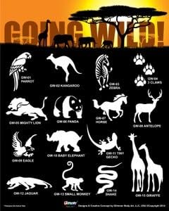 Glimmer Body Art Going Wild Stencil Set with Poster, 75 Pieces, 15 Designs