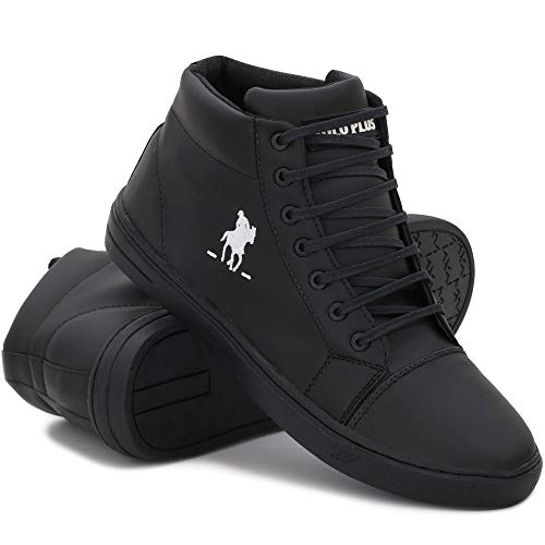 Tênis Estilo Botinha Casual Polo Plus Cano Alto Masculino Confort (42, Preto)