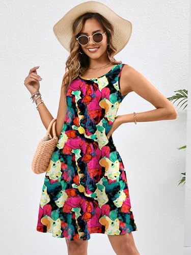 Image of Heymoments Women's Summer Sleeveless Crewneck Dresses Casual Loose Fitted Tank Sundress with Pockets