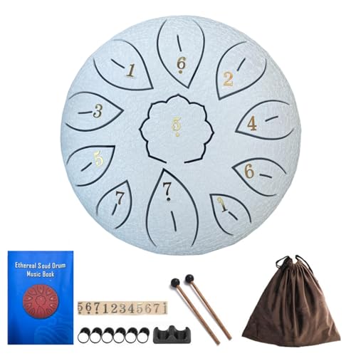 Zen Steel Handpan Drum 6 Inches 11 Notes, C Scale Ethereal Sound - Complete Beginner Kit with Bag & Mallets for Adults Kids, Meditation & Spiritual Music Gift(White)