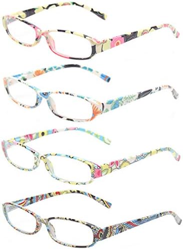 Kerecsen Reading Glasses 4 Fashion Women Eyeglasses With Floral Design Classic Spring Hinge Readers (3.50, 4 Pack Mix Color)