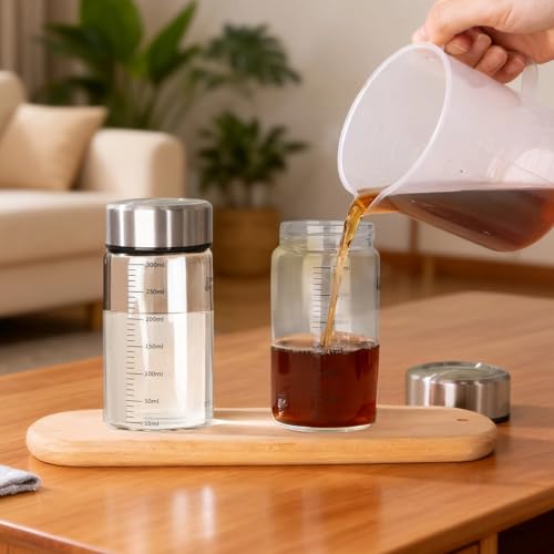 4 Pcs Borosilicate Glass Bottles, 10 oz / 300 ml Drinking Bottles, Portable Glass Juicing Bottles with Stainless Steel Lids and Scale, Clear Food Storage Containers, 5.75 x 2.56 in / 14.6 x 6.5 cm - Image 2