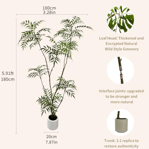 VIGGDA 6ft Artificial Mahonia Fortunei Tree with White Plastic Planter — view 2