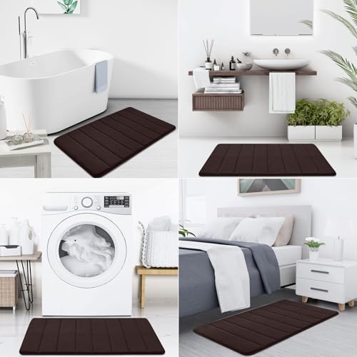 Image of Buganda Memory Foam Soft Bath Mats Non Slip Absorbent Bathroom Rugs Rubber Back (20 x 32, Brown)