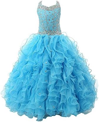 Baoji Girls' Crystal Body Straps Gown Ruffles Pageant Dresses 8 US Turquoise