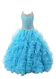 Baoji Girls' Crystal Body Straps Gown Ruffles Pageant Dresses 8 US Turquoise