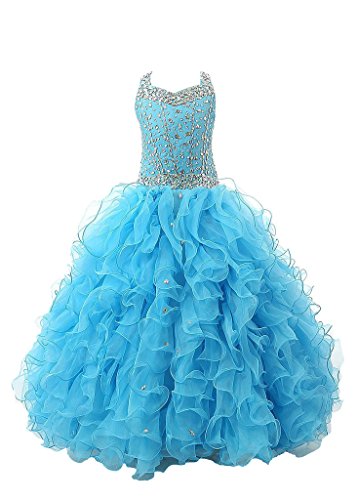 Baoji Girls' Crystal Body Straps Gown Ruffles Pageant Dresses 8 Us Turquoise #TOP1