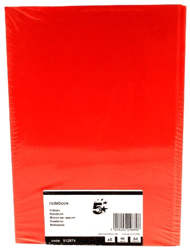5 Star Manuscript Book Casebound 70gsm Ruled 192 Pages A4 [Pack of 5], Red