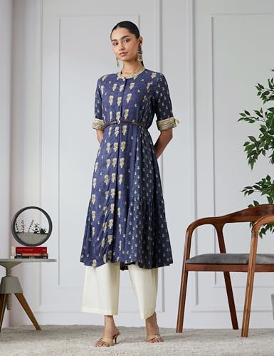 Image of BIBA Solid Rayon Flared Fit Womens Kurta