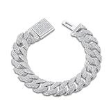 HALUKAKAH Cadena de Oro con Diamantes para Hombre,Chapado en Platino Pulsera 20cm Cadena Miami Cuban Link 15MM Full Iced Out,Diamantes de Laboratorio Engaste Garra,Regalo para Esposo,Hijo,Amigo