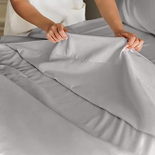 Image of Flat BedSheet with 2 Pillow Covers 600 TC 100% Egyptian Cotton Bedsheet Comfortable & Durable Hotel Quality Sheet (Double 90x100, Light Gray)