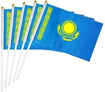 5 Pack Kazakhstan Mini HandHeld Stick Flag,Suitable For Various Holiday Parties,And National Flag Day.