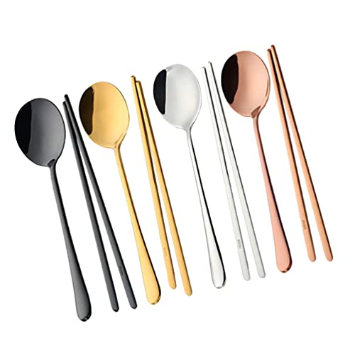 Cabilock Stainless Steel Set 4 Piece Korean Style Cutlery Black Colorful Spoons Chopstick Set