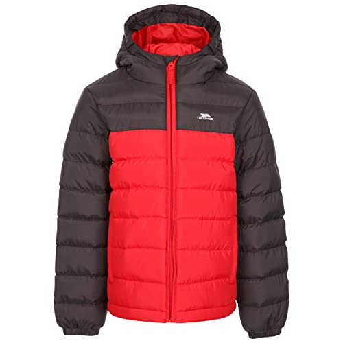 Trespass Kids Padded Jacket Oskar B - Contrast Zip, 2 Pockets, Full Cuffs Elastication, Grown on Hood, Padded Quilted, Rounded Dip at Back, Woven Shell