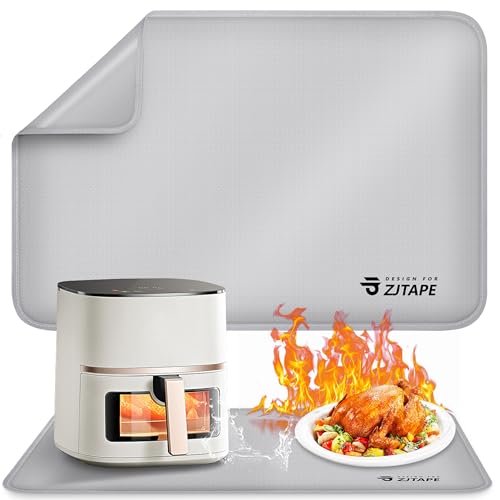 Alfombrilla resistente al calor - Alfombrillas de silicona ignífugas 60x40cm, Base ignífuga antideslizante e impermeable para encimeras de cocina, freidora de aire, microondas (Plata)