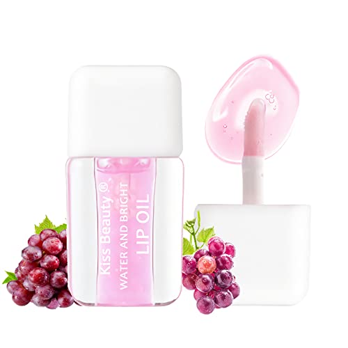 Plumping Lip Oil,Lip Gloss Hydrating Tinted Lip Balm Lip Care Transparent Toot Lip Oil Tinted Lip Glow Oil Long Lasting Nourishing Non-Sticky Repairing Lightening Lip Lines Shine Primer Lip Tint（Grape) #TOP17