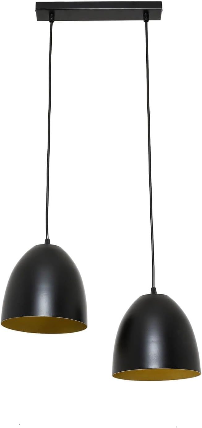 Licht-Erlebnisse Licht-Erlebnisse Zwarte hanglamp kap binnen goud E27 Ø 20cm retro design hanglamp eettafel woonkamer photo 2