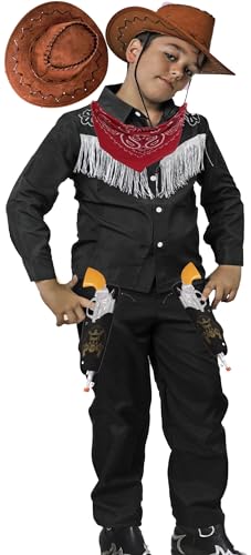 Gojoy shop-Disfraz de Vaquero Cowboy para Niños San Fermín Halloween Carnaval.(contiene:Chaqueta,Pantalón,Sombrero,Jueguete de Pistola con Funda,Pañuelo y Mochila de Cuerda.) (3-4 años)