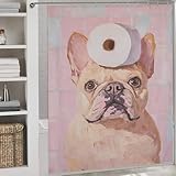 POLIUAWS French Bulldog with Toilet Paper Waschbarer, Wasserdichter Stoff, Modernes Polyester, Wasserabweisend, Für Badezimmer Mit Haken 69.69x70.87Inch（177x180cm）