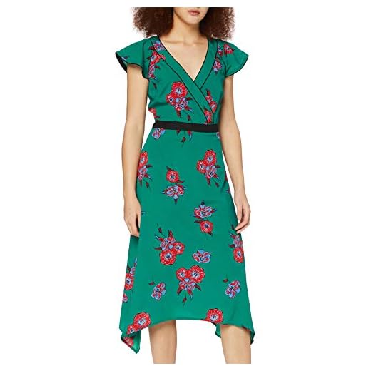 Marca Amazon - find. Mujer Vestido Midi Cruzado de Flores, Verde (Green), 44, Label: XL