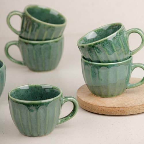 Image of The Earth Store Green Frosted Cup Set of 6 for Tea, 150 ML Each, Microwave and Dishwasher Safe Coffee Cups | Cup Set for Tea | Chai Cups for Gifting, Home & Office Use, Every Occasion