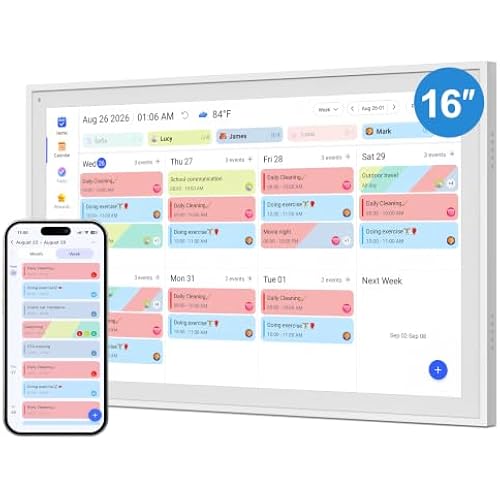 Digital Calendar, 16inch Smart WiFi Electronic Calendar&Chore Chart, IPS Touch Screen HD Display for Family Schedules, Share Moments Instantly from Anywhere (White)