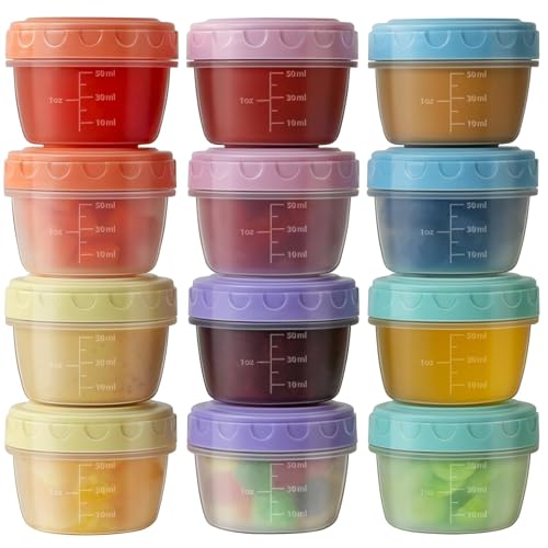 Lot de 12 petits pots de conservation 77ml,pot plastique avec couvercle hermétique réutilisable,pour compotes, purées, yaourts,boîte de conservation...