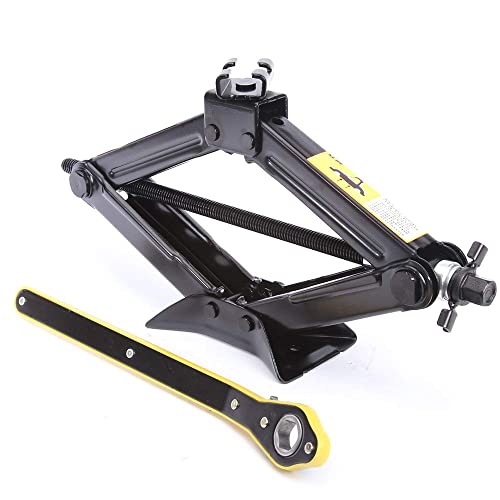 Leadbrand Scissor Jack 1.5 Tons(3,307 Lbs) Capacity Ratchet Handle Saving Strength Design #TOP3