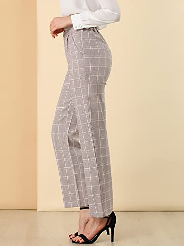 Allegra K Women's Plaid Pants Elastic Waist Casual Work Office Long Trousers2