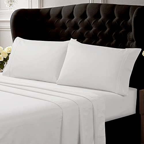 Tribeca Living Egyptian Cotton Sateen Pillowcases Standard Size, Set Of 2 Bed Pillow Covers, 500 Thread Count, Luxury Bedding, White #TOP17