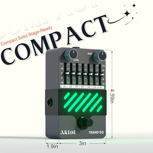 Image of AKLOT 7-Band Equalizer Guitar Pedal: Precise Frequency Shaping, (100Hz 200Hz 400Hz 800Hz 1.6kHz 3.2kHz), Compact Mini Electric EQ Guitar Pedal with True Bypass, NEON Spectrum